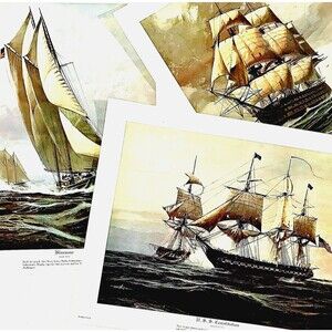 Thomas Hoyne Nautical Prints 3 NEW Sailing Ships Art Sea Boat Navy War Litho